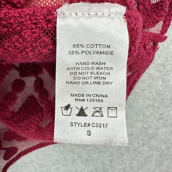 Everleigh Top Womens Small Maroon Red Lace Short Sleeve Sheer - Picture 8 of 8